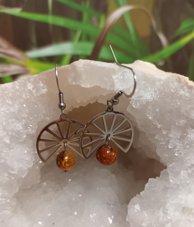 Boucles d&#039;oreilles éventail en ambre