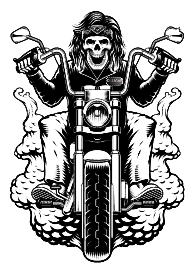 Skeleton  With Long Hair Rider Back Piece T-shirt