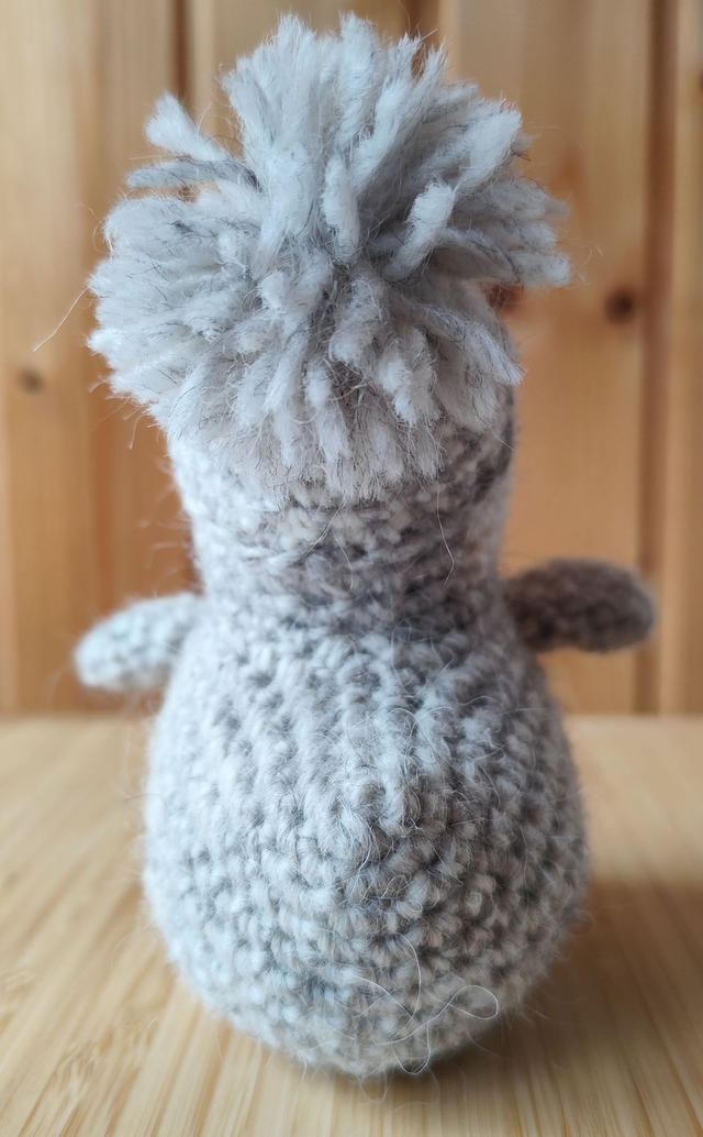 Shiny the white puffin with grey and white hat, medium size (made from Icelandic wool yarn)