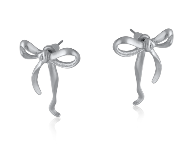 Matte Silver Bow Earrings 