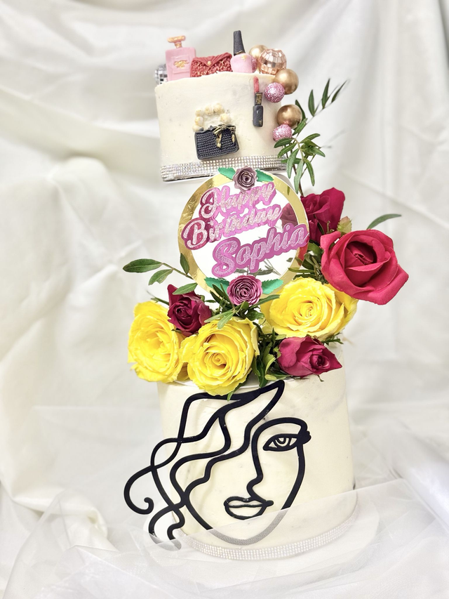 White 2 tier Floating Birthday Cake with Fresh flowers