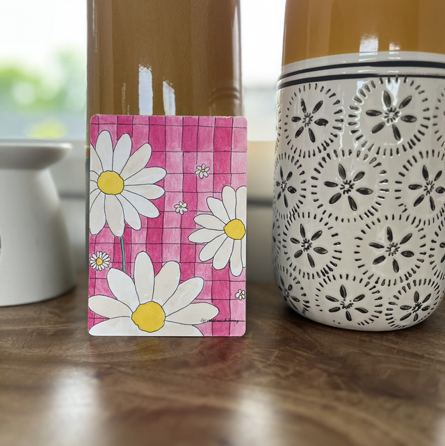 Des marguerites sur fond rose