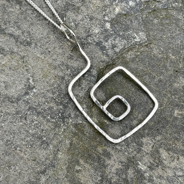 Hammered Spiral Square Necklace