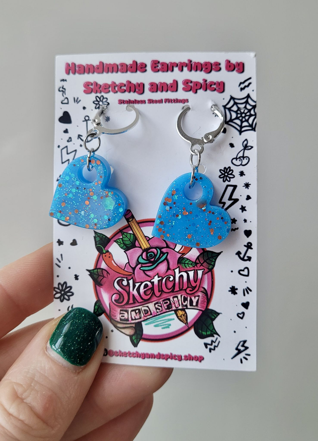 Earrings | Heart Earrings - Various Colours | Stainless Steel Hoops or Hooks