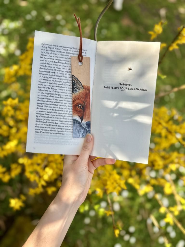 " Renard roux " - marque-page en bois