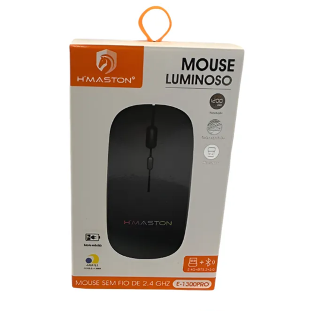 Mouse Sem Fio Bluetooth Recarregável H'maston Luminoso Preto