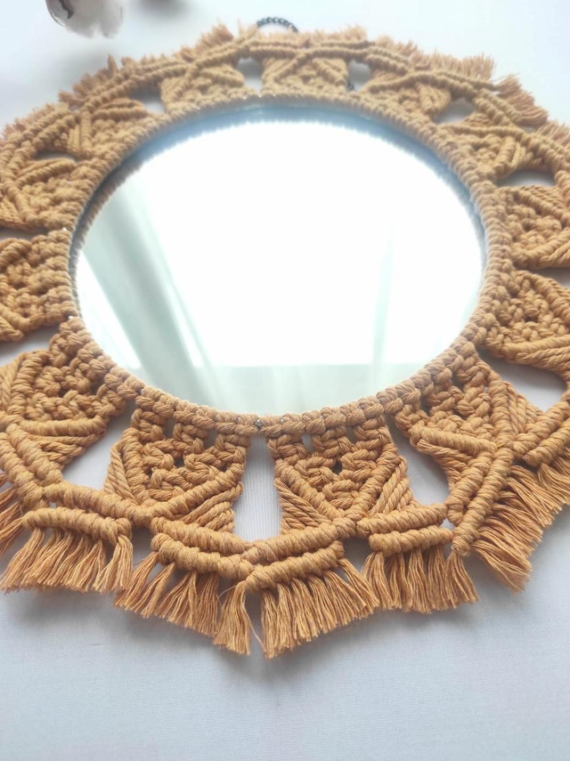 Miroir macramé couleur caramel 35 cm