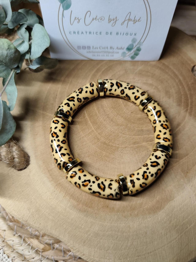BRACELET PERLES TUBES LEOPARD BEIGE 0000894