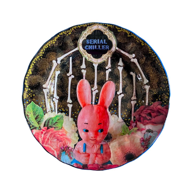 &quot;Serial Chiller&quot; Black &amp; Gold Upcycled Wall Plate - House of Frisson