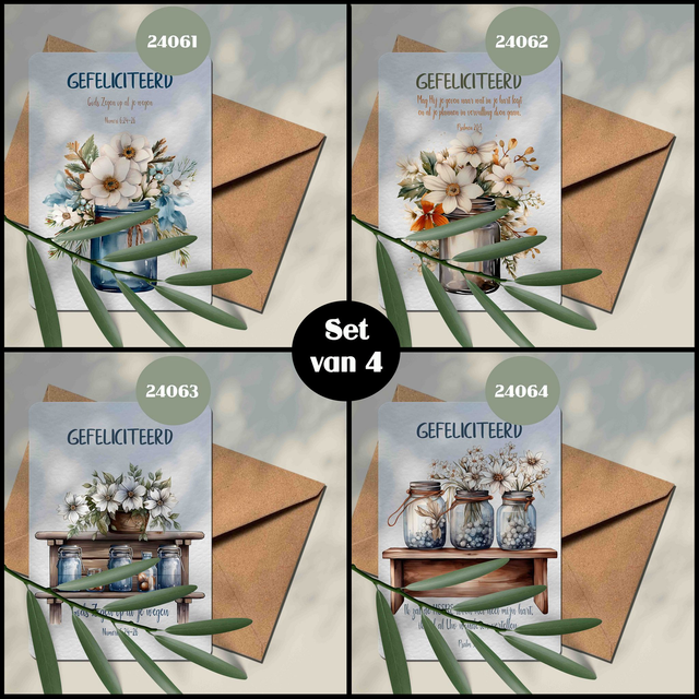 Bloemen in glas met Bijbeltekst