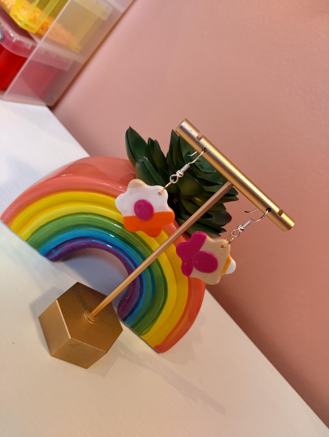 Handmade polymer clay earrings - Retro Bloom Dangle Earrings 