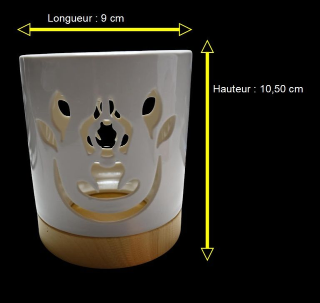 Brûle-parfum zen en céramique blanche – motif yogi lotus avec base en bois naturelle