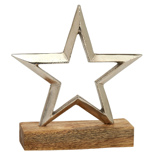 Silver Metal Star on a Wooden Base