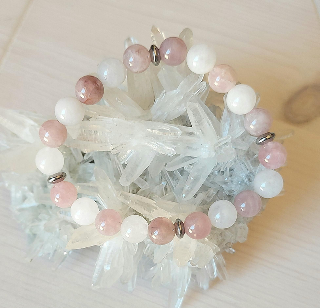 Jade Blanc et Quartz Rose