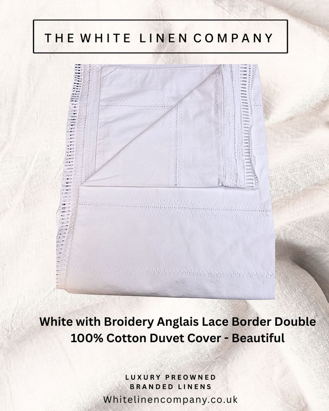 Single 600 TC John Lewis White Embroidered Lace Border Duvet Cover