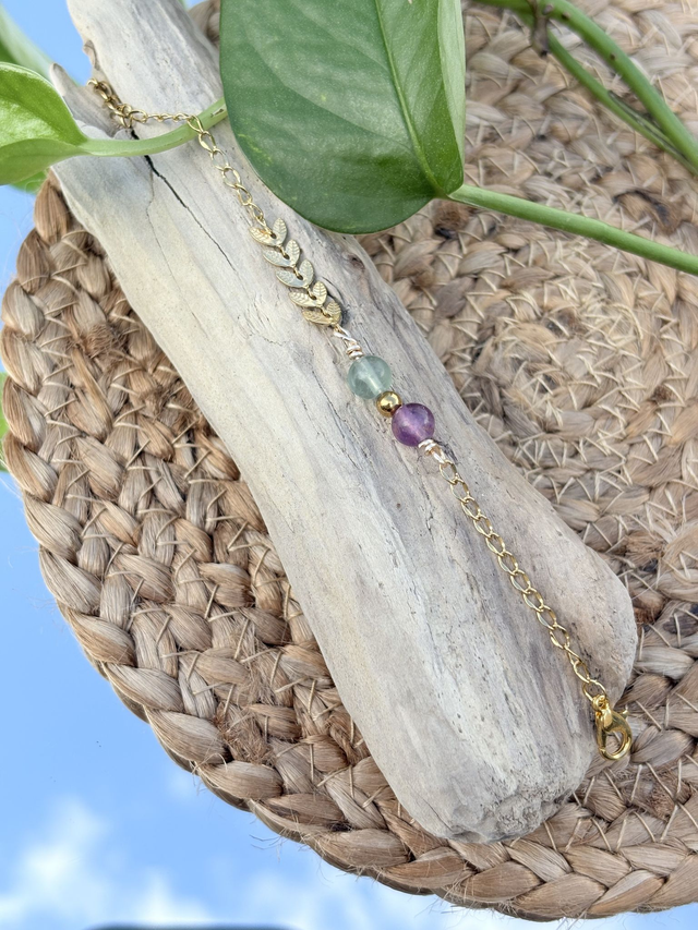 Bracelet acier inoxydable doré et fluorite