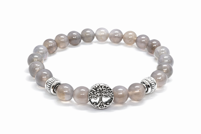 Bracelet en Agate Grise &amp; Acier Inoxydable 