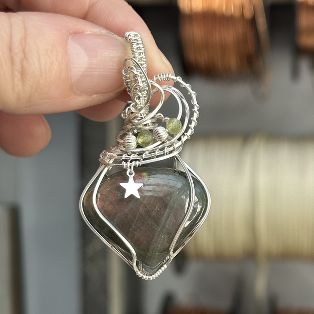 Purple labradorite 925 silver wrapped pendant 