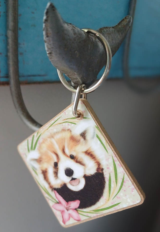 Red panda wooden key ring 