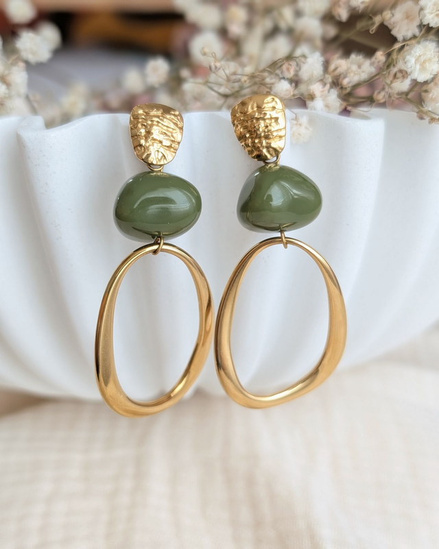 Boucles d'oreilles PAULE vert kaki