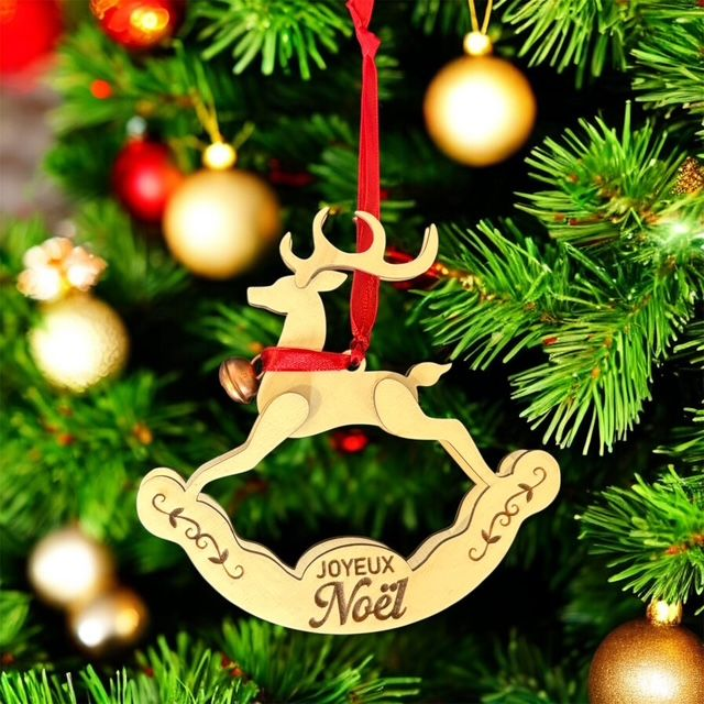 Rêne de Noël à Bascule « Joyeux Noël » avec clochette à suspendre