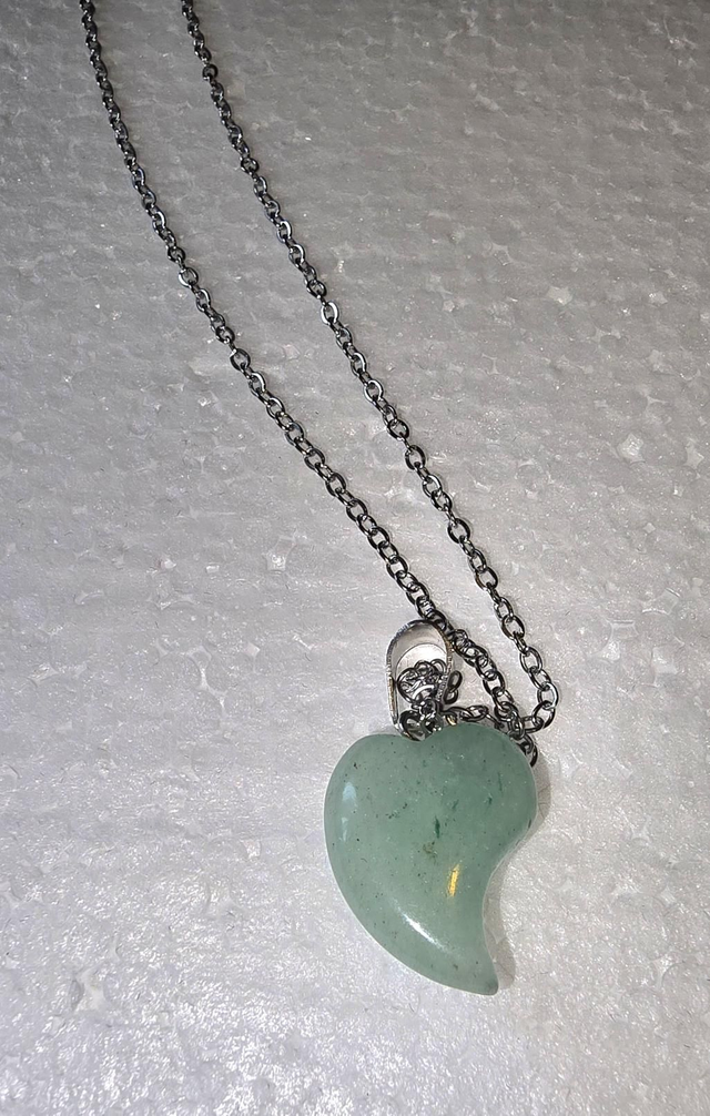 Aventurine Heart Gemstone Necklace Stainless Steel 