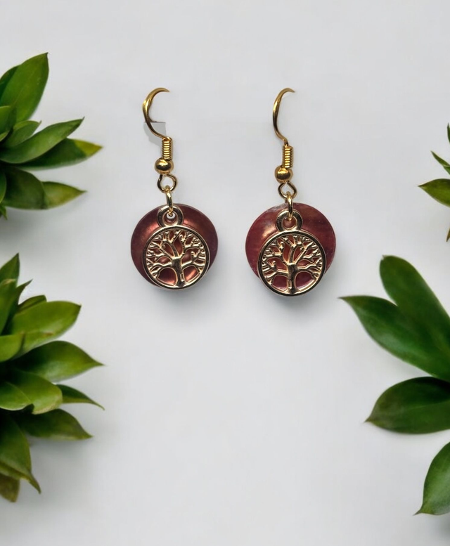 Boucles d'oreille arbre vie rose