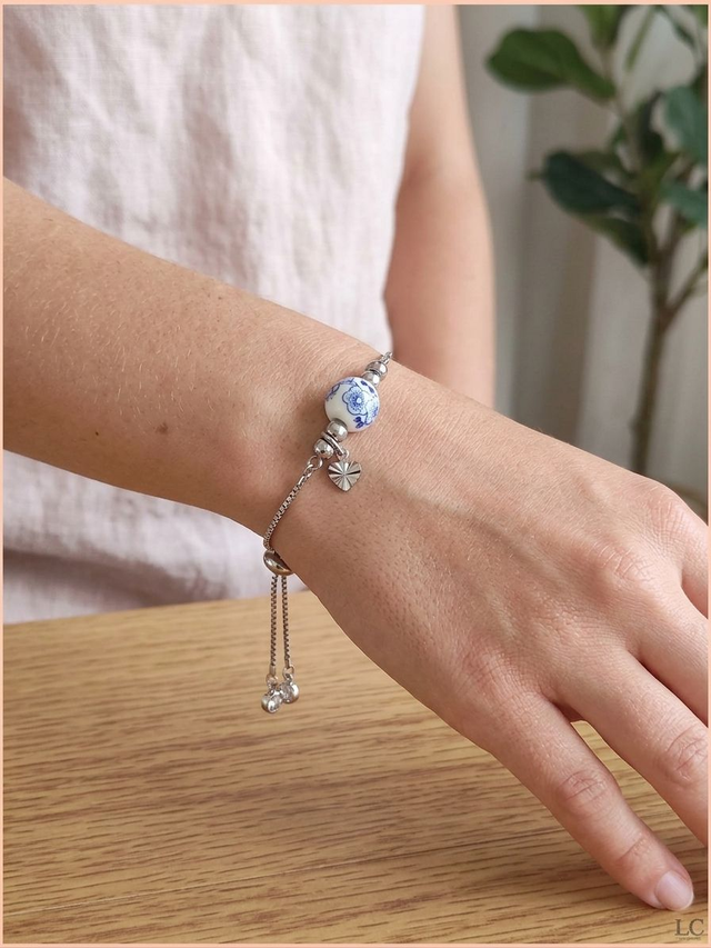 Bracelet coulissant avec pampille - perle céramique