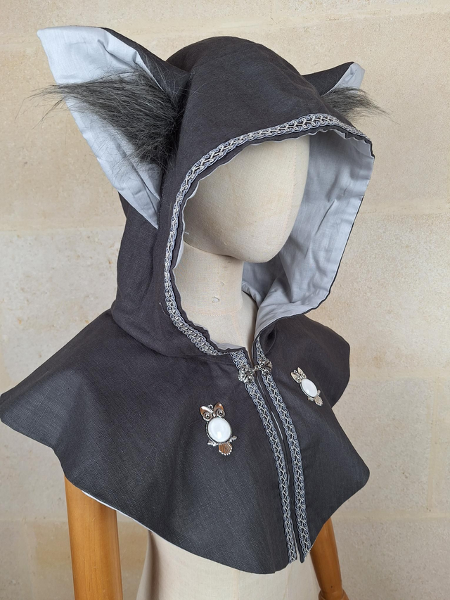 Capuchon à oreilles en lin Gris