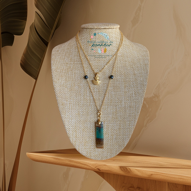 Collier double rang en bois opalisé