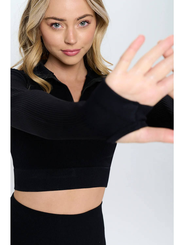 Ribbed 1/2 Zip Crop Active Top
