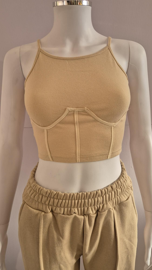 Tan Structured Crop Top