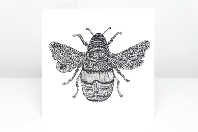 Bee Ink sketched Greeting Card in Monochrome 