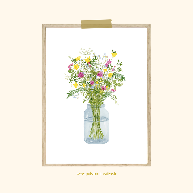 Affiche aquarelle 30x40 cm Bouquet RETOUR DE BALADE