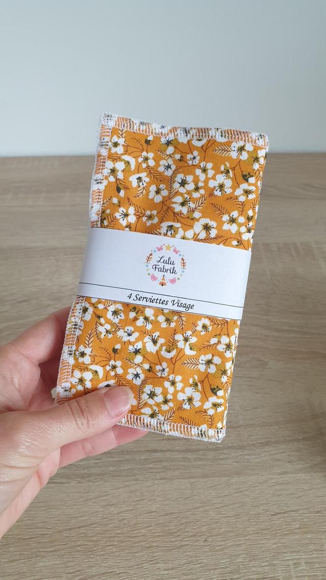 Lot de 4 serviettes visage FLEURI JAUNE 