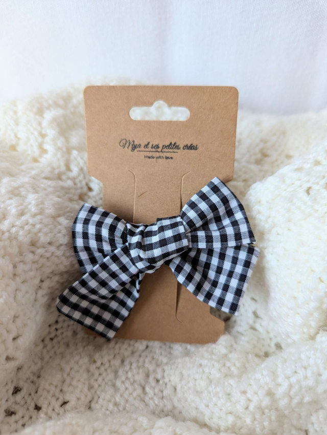 Barrette noué vichy noir