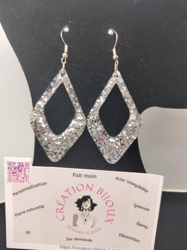 Boucle d'oreille epoxy  pailleté 