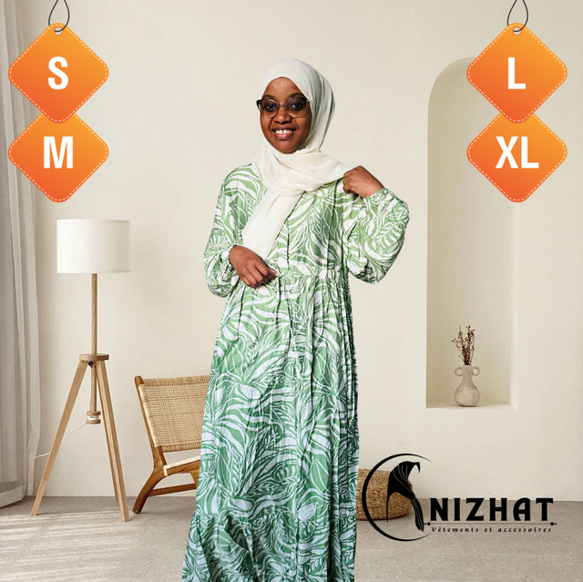 Robe longue imprimée -  vert & blanc
