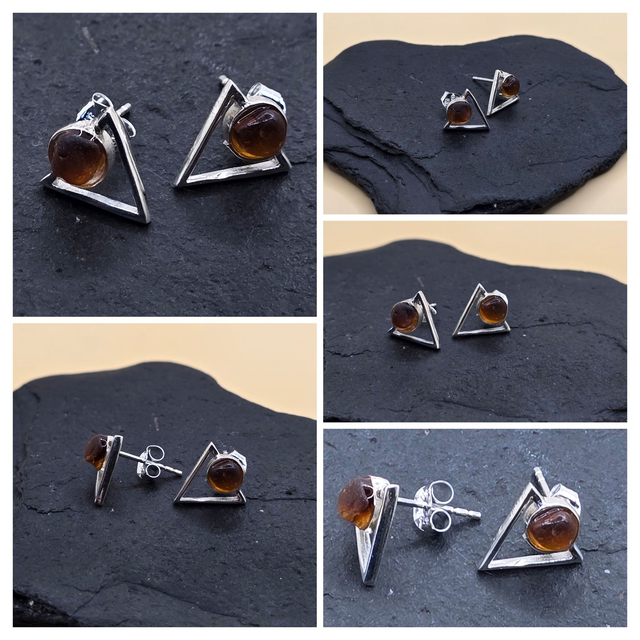 925 Studs Modern Triangle Sterling Silver and Seaglass