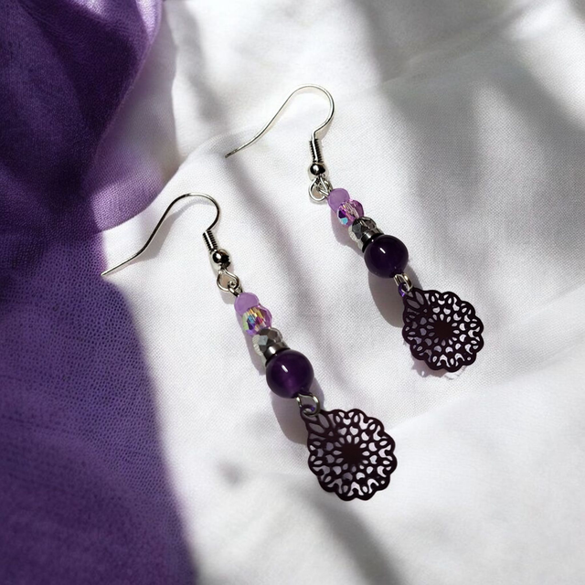 Boucles d&#039;oreilles violet acier inoxydable