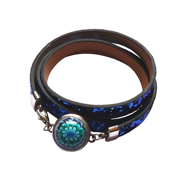 Bracelet homme femme simili cuir bleu pailleté