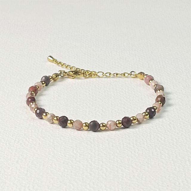 Bracelet Rhodochrosite, Jaspe rouge, acier chirurgical doré - Fait main