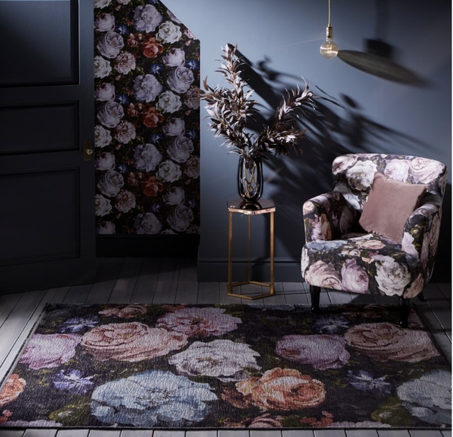 Clarke and Clarke Floretta Blush Charcoal 120x170cm