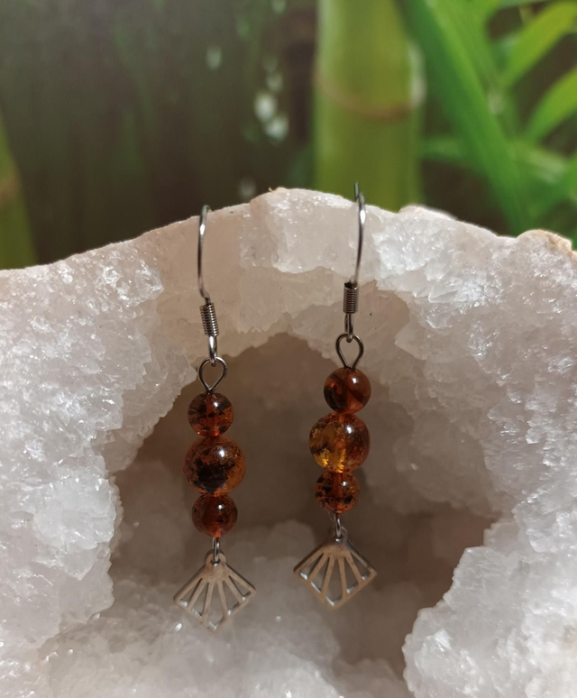 Boucles d'oreilles pendantes en ambre