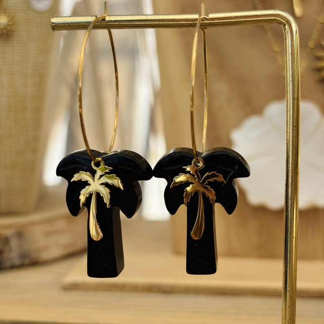 Boucles d’oreilles Créoles Palmiers Agathe noire