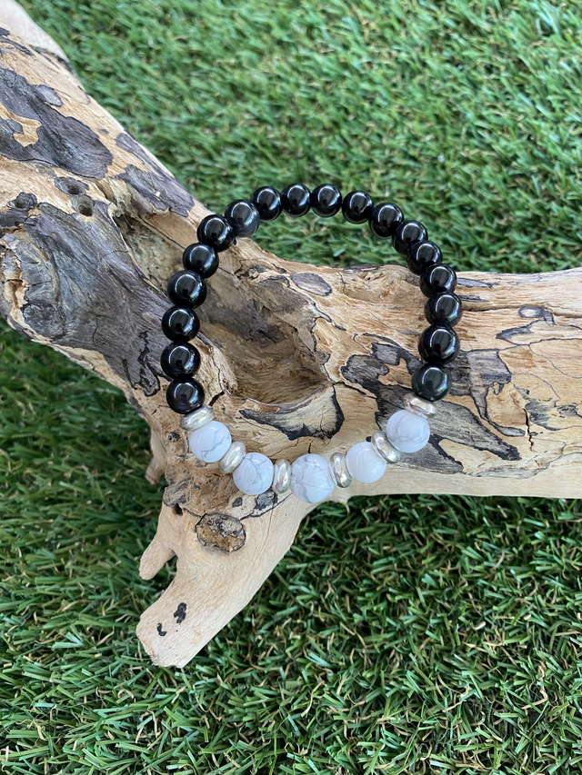 Bracelet Howlite, Obsidienne noire en 8mm