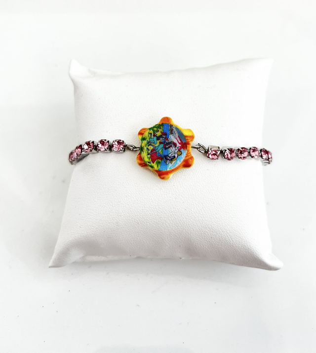 Bracciale Tennis con strass rosa e Tamburello Siciliano in Ceramica