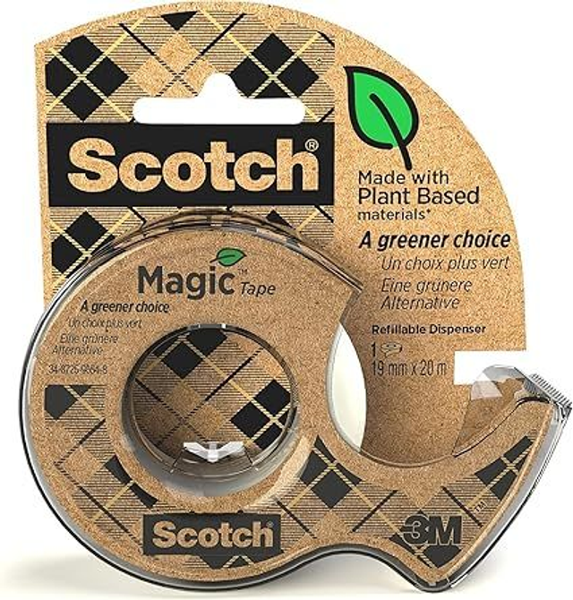 Ruban Scotch Magic &quot;Un Choix Plus Vert&quot;, 19 mm x 20 m avec 1 Dévidoir 100% Recyclé - Ruban adhésif Mat