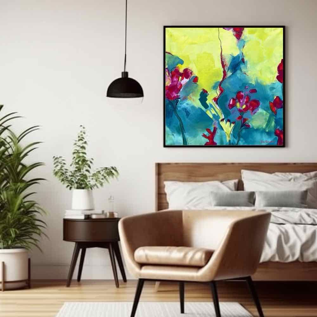 Résistance, 80x80x2,5cm, Œuvre de l’artiste Eva Chesneau, sur TOILE, bords peints, prêt à être accroché, sans cadre