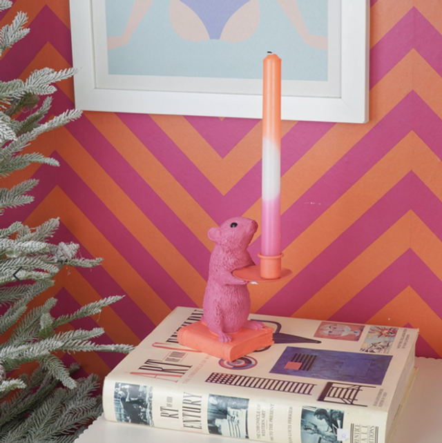 Kaarshouder - Muis - Polyresin - Roze/Rood - 8x10x17cm